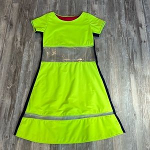 Neon mini dress with clear midriff panel. Size small, incredible mod and unique!